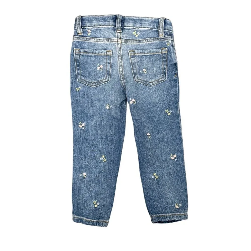 Cat & Jack Skinny Denim Jeans‎ Stretch Flower Embroidery Girls New NWT